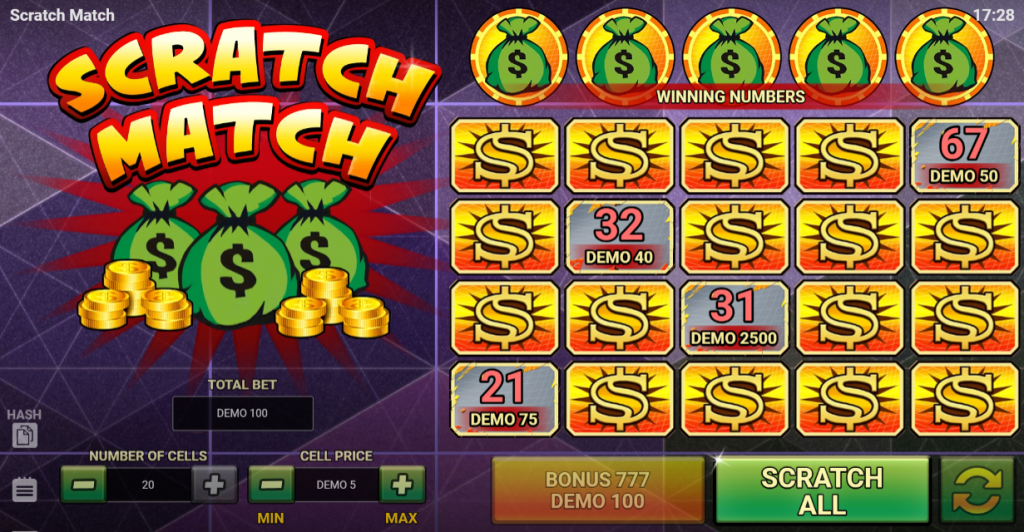 scratch match casino game interface