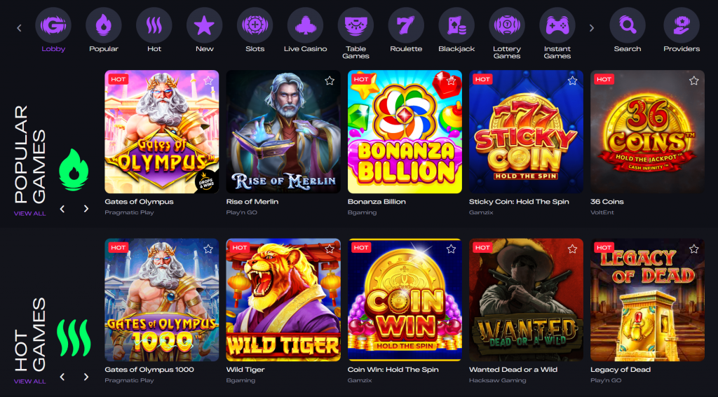 GlitchSpin Casino Game Selection