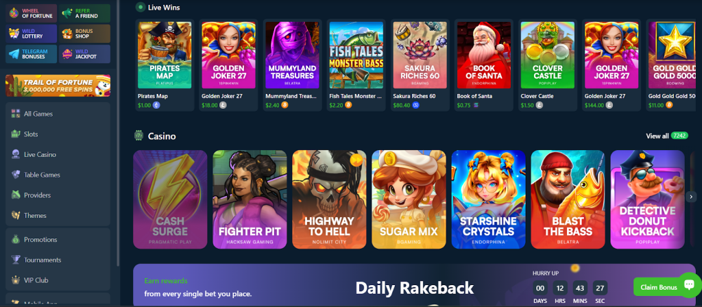 Games at Wild.io Casino