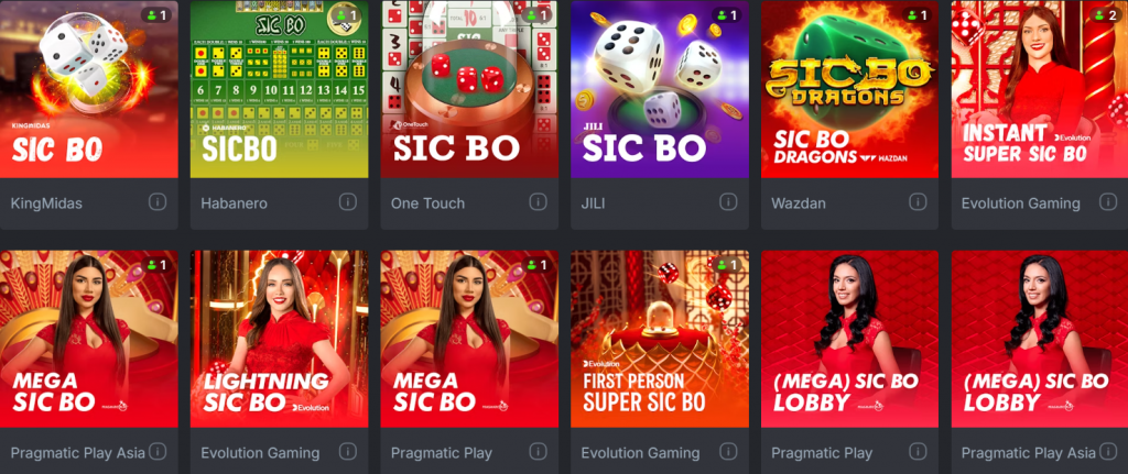 Sic bo different providers on one of the casino sites